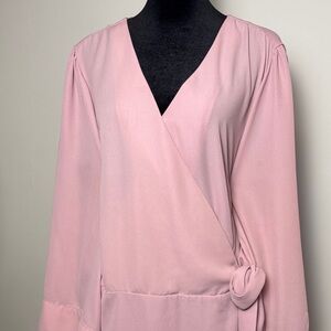 City Chic Pink Asymmetrical Wrap Dress with Large Sleeve Cuff Size L (20)